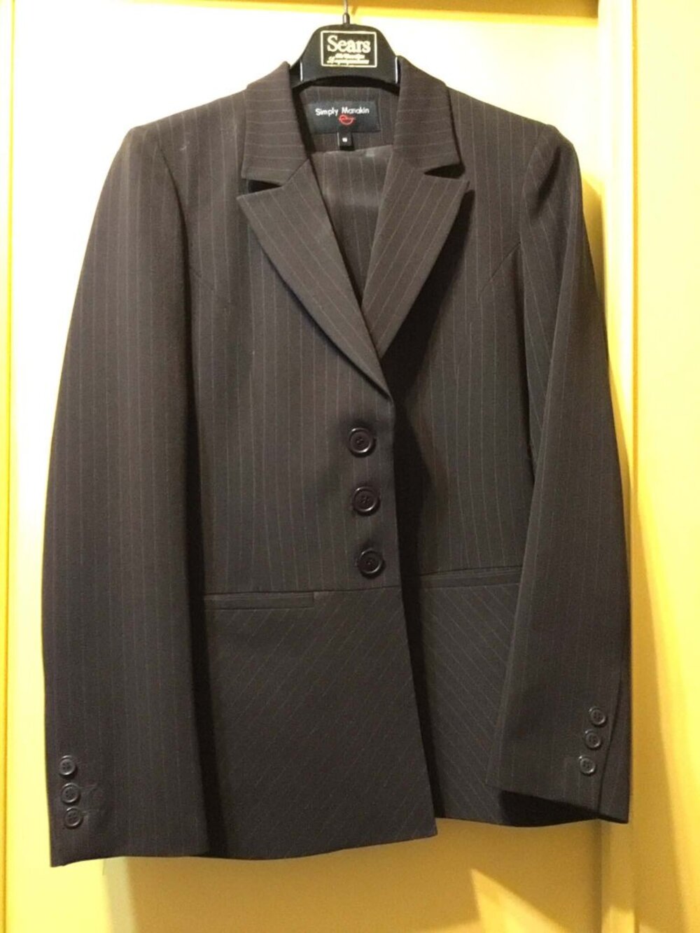 Chocolate brown pantsuit; smoke-free home; lined jacket; polyester/spandex